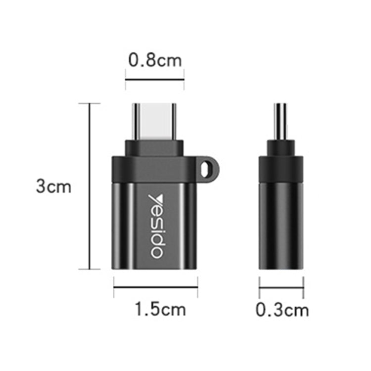 Yesido GS06 Type-C to USB 3.0 OTG Mini Connector Adapter with Keychain(Black) - Converter & Adapter by Yesido | Online Shopping South Africa | PMC TechLife | Buy Now Pay Later Mobicred