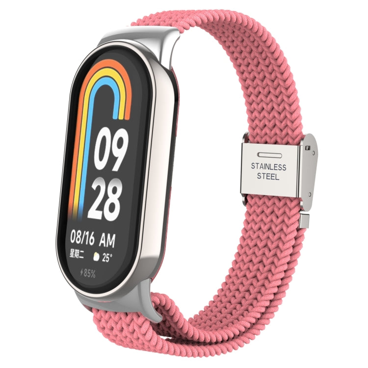 For Xiaomi Mi Band 8 Metal Head + Adjustable Nylon Braided Steel Buckle Watch Band(Pink) - Watch Bands by PMC Jewellery | Online Shopping South Africa | PMC Jewellery