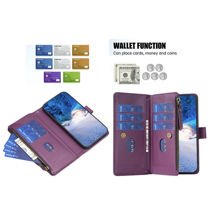 For iPhone 11 Pro 9 Card Slots Zipper Wallet Leather Flip Phone Case(Dark Purple) - iPhone 11 Pro Cases by PMC Jewellery | Online Shopping South Africa | PMC Jewellery