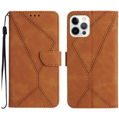 For iPhone 15 Pro Stitching Embossed Leather Phone Case(Brown) - iPhone 15 Pro Cases by PMC Jewellery | Online Shopping South Africa | PMC Jewellery