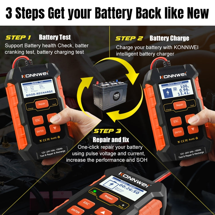 KONNWEI KW520 12V / 24V 3 in 1 Car Battery Tester with Detection & Repair & Charging Function(UK Plug) - Code Readers & Scan Tools by KONNWEI | Online Shopping South Africa | PMC Jewellery