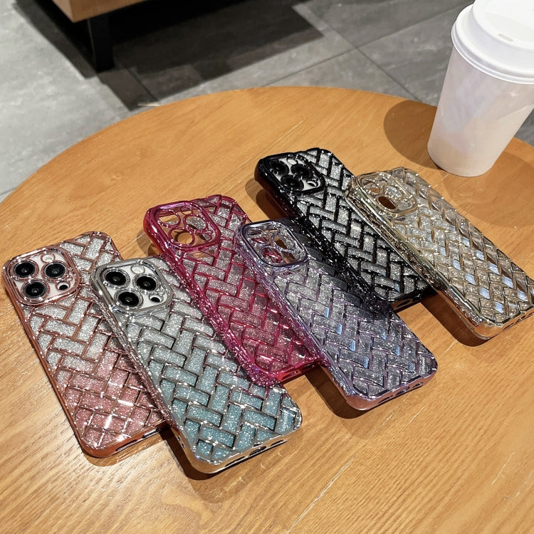 For iPhone 14 Woven Grid 3D Electroplating Laser Engraving Glitter Paper Phone Case(Silver) - iPhone 14 Cases by PMC Jewellery | Online Shopping South Africa | PMC Jewellery