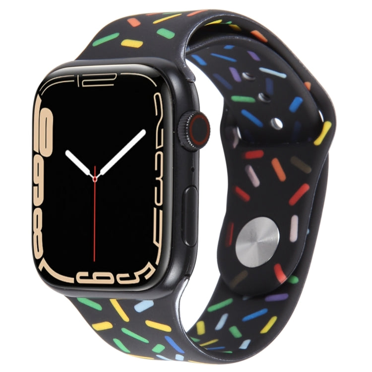 Rainbow Raindrops Silicone Watch Band For Apple Watch 7 45mm(Black) - Watch Bands by PMC Jewellery | Online Shopping South Africa | PMC Jewellery