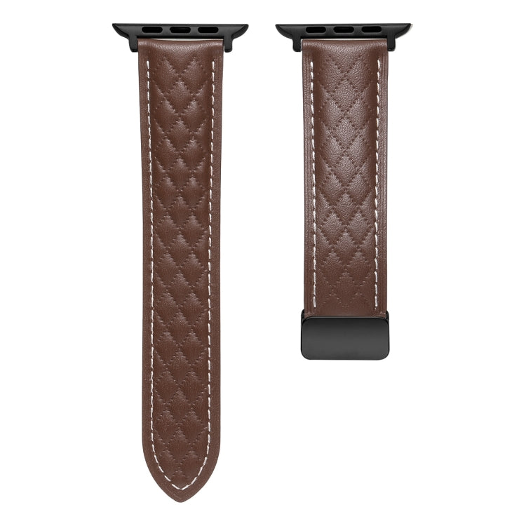 For Apple Watch 8 41mm Folding Buckle Rhombus Leather Watch Band(Coffee) - Watch Bands by PMC TechLife | Online Shopping South Africa | PMC TechLife