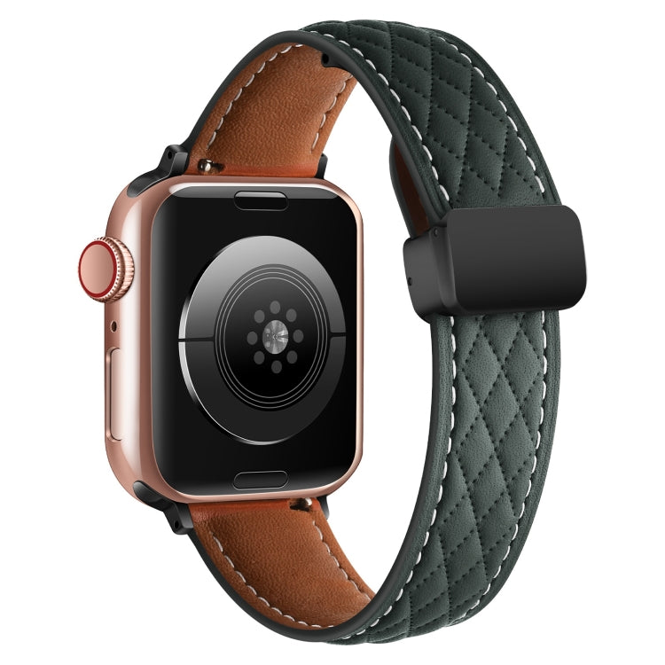 For Apple Watch 8 41mm Folding Buckle Rhombus Leather Watch Band(Green) - Watch Bands by PMC TechLife | Online Shopping South Africa | PMC TechLife
