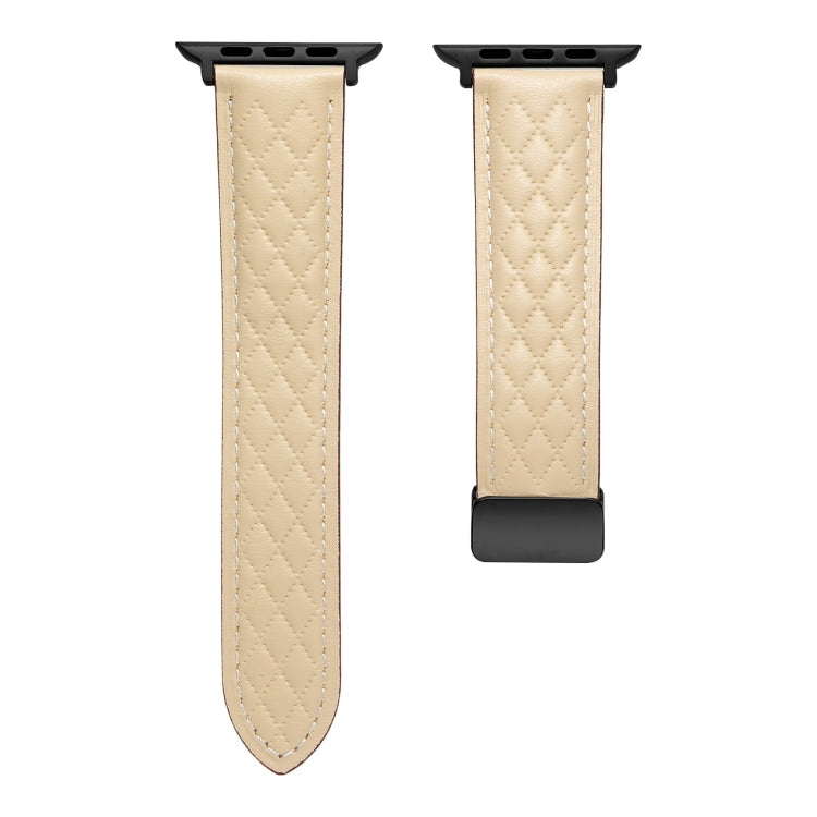 For Apple Watch 7 41mm Folding Buckle Rhombus Leather Watch Band(Starlight) - Watch Bands by PMC TechLife | Online Shopping South Africa | PMC TechLife