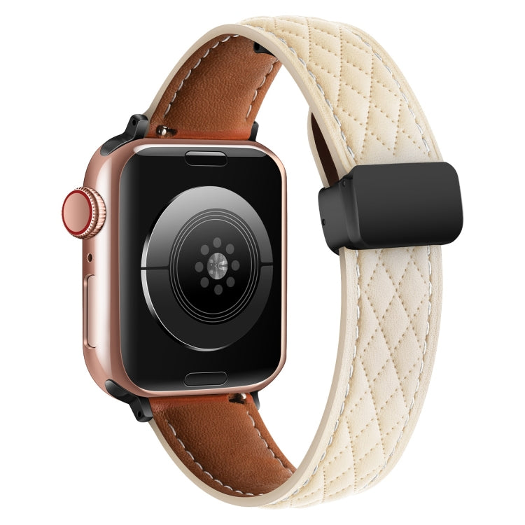 For Apple Watch 7 41mm Folding Buckle Rhombus Leather Watch Band(Starlight) - Watch Bands by PMC TechLife | Online Shopping South Africa | PMC TechLife