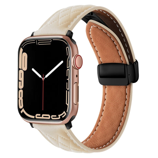 For Apple Watch 4 40mm Folding Buckle Rhombus Leather Watch Band(Starlight) - Watch Bands by PMC Jewellery | Online Shopping South Africa | PMC Jewellery