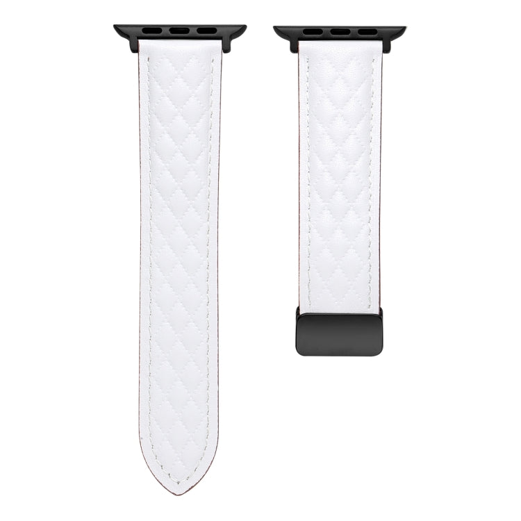 For Apple Watch 2 42mm Folding Buckle Rhombus Leather Watch Band(White) - Watch Bands by PMC TechLife | Online Shopping South Africa | PMC TechLife