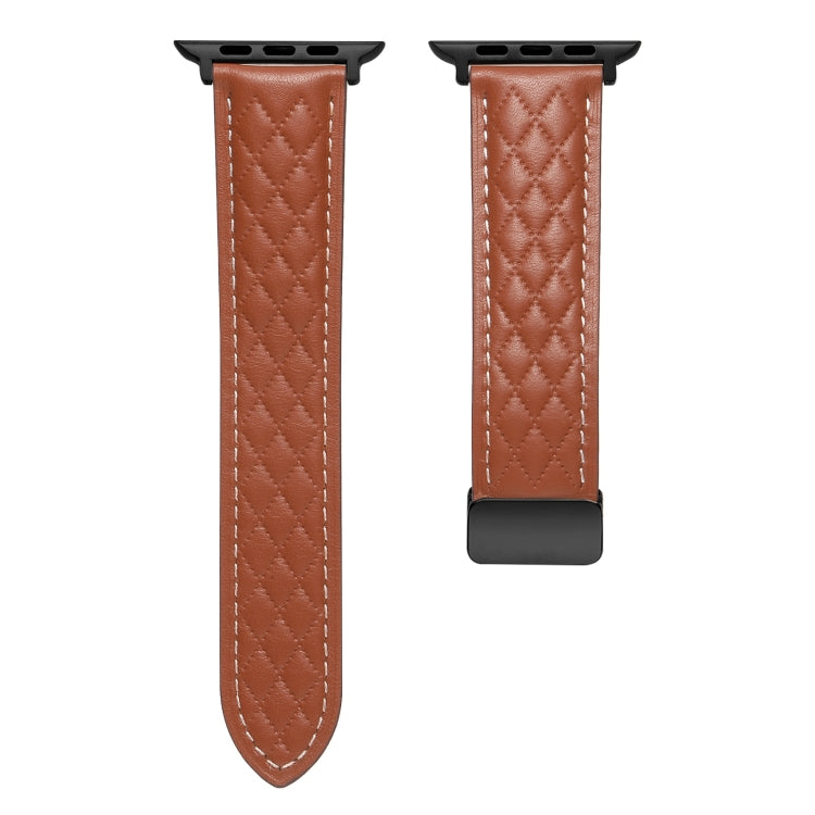 For Apple Watch 2 42mm Folding Buckle Rhombus Leather Watch Band(Brown) - Watch Bands by PMC TechLife | Online Shopping South Africa | PMC TechLife