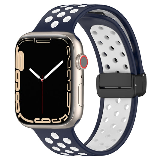 For Apple Watch 8 45mm  Magnetic Buckle Silicone Watch Band(Navy White) - Watch Bands by PMC Jewellery | Online Shopping South Africa | PMC Jewellery