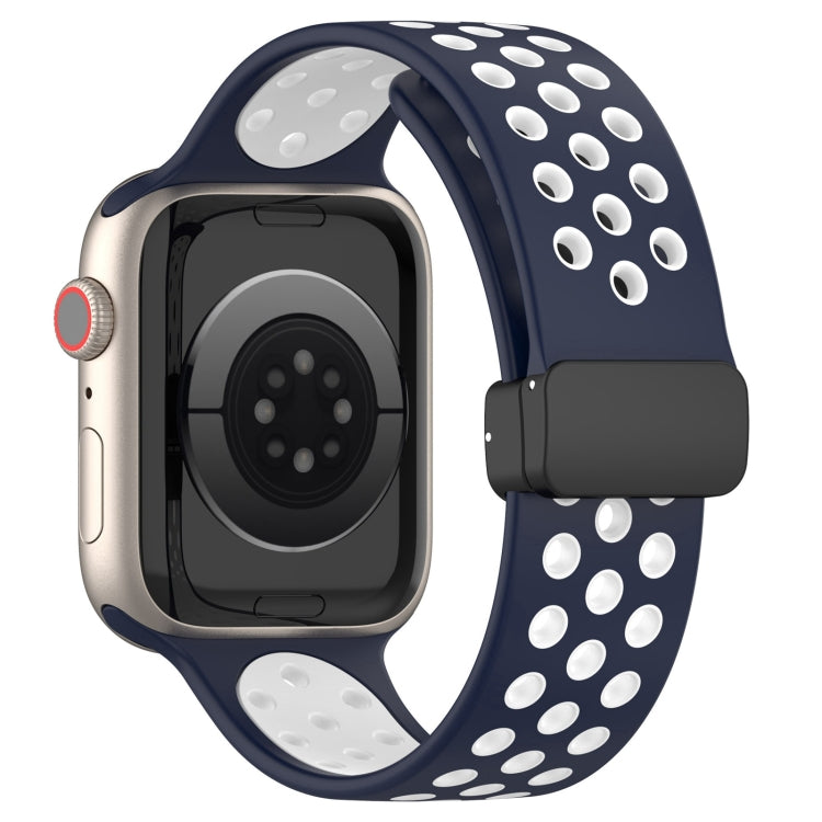 For Apple Watch 7 45mm Magnetic Buckle Silicone Watch Band(Navy White) - Watch Bands by PMC TechLife | Online Shopping South Africa | PMC TechLife
