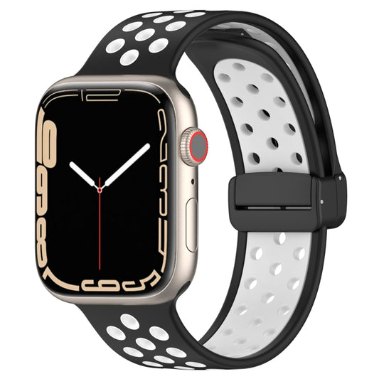 For Apple Watch 7 45mm Magnetic Buckle Silicone Watch Band(Black White) - Watch Bands by PMC Jewellery | Online Shopping South Africa | PMC Jewellery