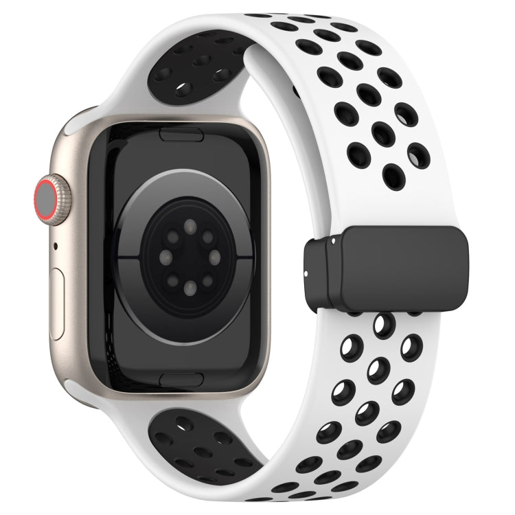 For Apple Watch 4 44mm Magnetic Buckle Silicone Watch Band(White Black) - Watch Bands by PMC TechLife | Online Shopping South Africa | PMC TechLife