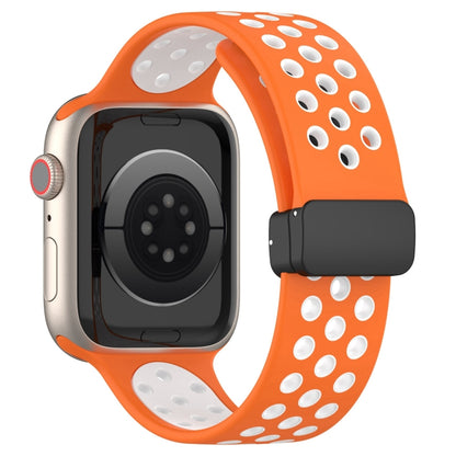 For Apple Watch 3 38mm Magnetic Buckle Silicone Watch Band(Orange White) - Watch Bands by PMC Jewellery | Online Shopping South Africa | PMC Jewellery