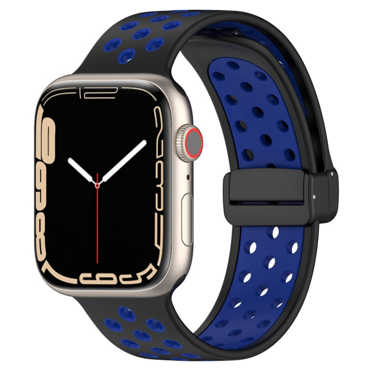 For Apple Watch 2 42mm Magnetic Buckle Silicone Watch Band(Black Blue) - Watch Bands by PMC TechLife | Online Shopping South Africa | PMC TechLife