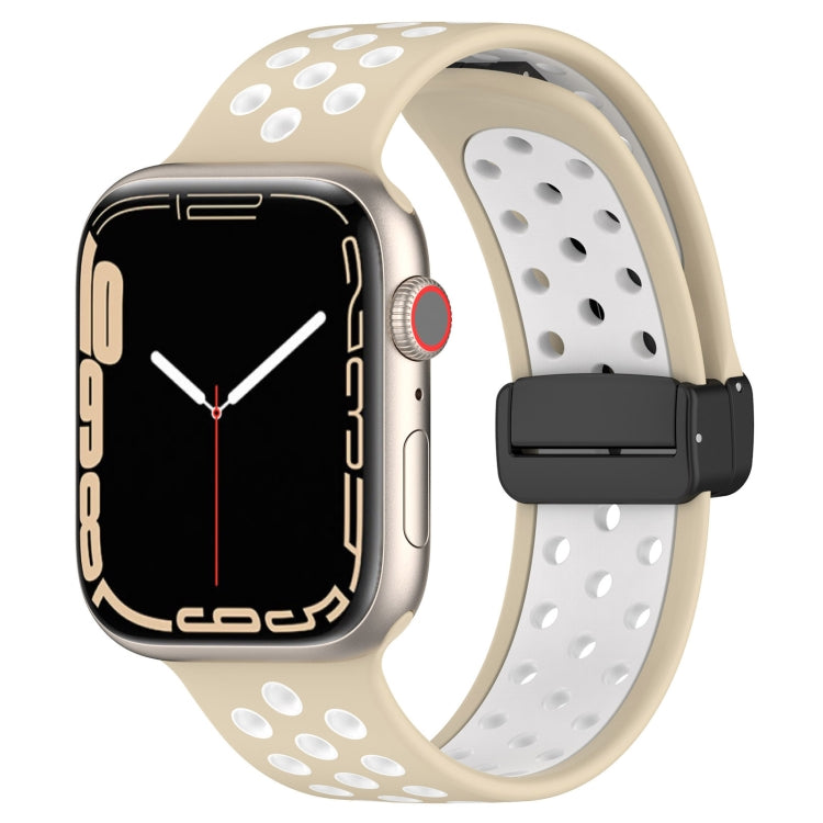 For Apple Watch 38mm Magnetic Buckle Silicone Watch Band(Khaki White) - Watch Bands by PMC TechLife | Online Shopping South Africa | PMC TechLife