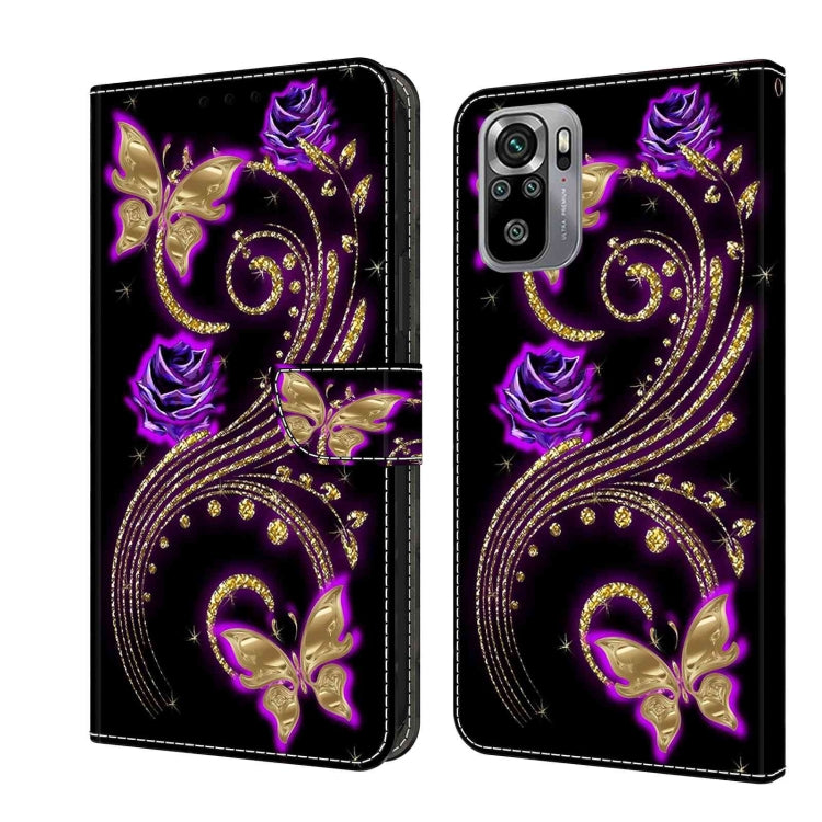 For Xiaomi Redmi Note 10 4G Crystal 3D Shockproof Protective Leather Phone Case(Purple Flower Butterfly) - Xiaomi Cases by PMC Jewellery | Online Shopping South Africa | PMC Jewellery