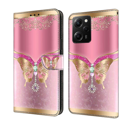 For Xiaomi Redmi Note 12 Pro Global Crystal 3D Shockproof Protective Leather Phone Case(Pink Bottom Butterfly) - Xiaomi Cases by PMC Jewellery | Online Shopping South Africa | PMC Jewellery