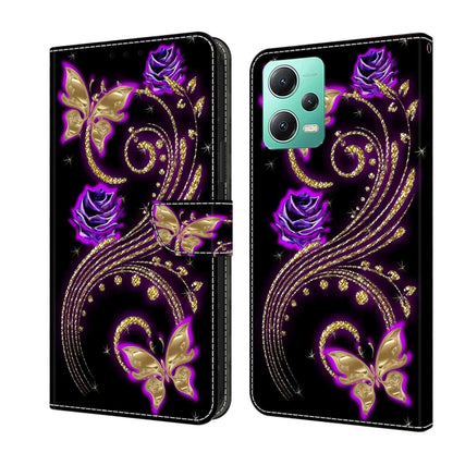 For Xiaomi Redmi Note 12 5G Global / Poco X5 Crystal 3D Shockproof Protective Leather Phone Case(Purple Flower Butterfly) - Xiaomi Cases by PMC Jewellery | Online Shopping South Africa | PMC Jewellery