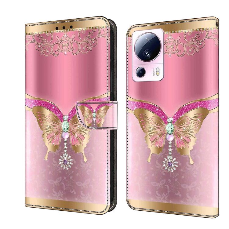 For Xiaomi 13 Lite Crystal 3D Shockproof Protective Leather Phone Case(Pink Bottom Butterfly) - 13 Lite Cases by PMC Jewellery | Online Shopping South Africa | PMC Jewellery