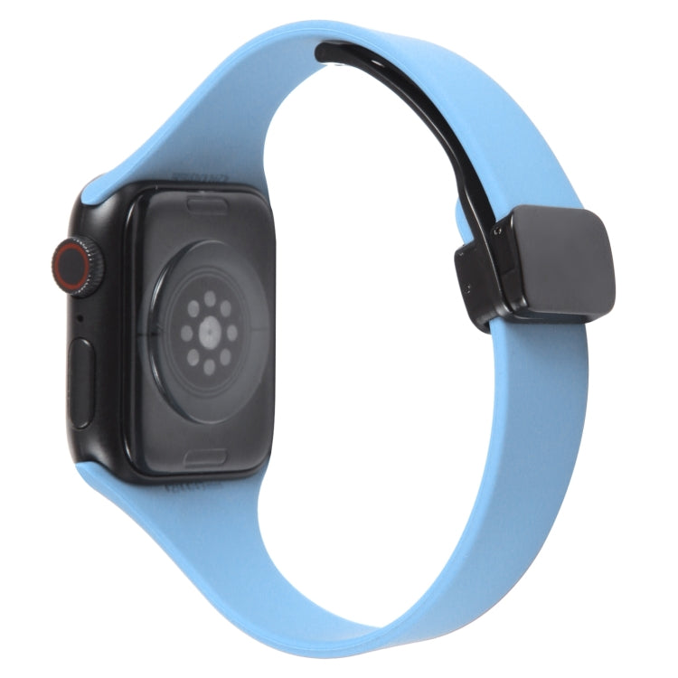 For Apple Watch Ultra 49mm Magnetic Buckle Slim Silicone Watch Band(Light Blue) - Watch Bands by PMC Jewellery | Online Shopping South Africa | PMC Jewellery