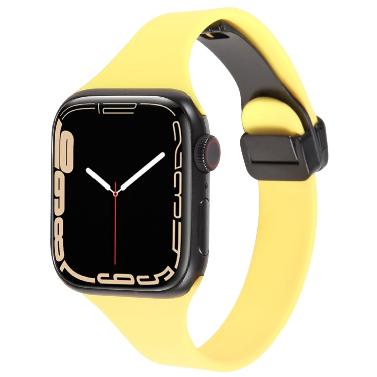 For Apple Watch 8 41mm Magnetic Buckle Slim Silicone Watch Band(Light Yellow) - Watch Bands by PMC Jewellery | Online Shopping South Africa | PMC Jewellery