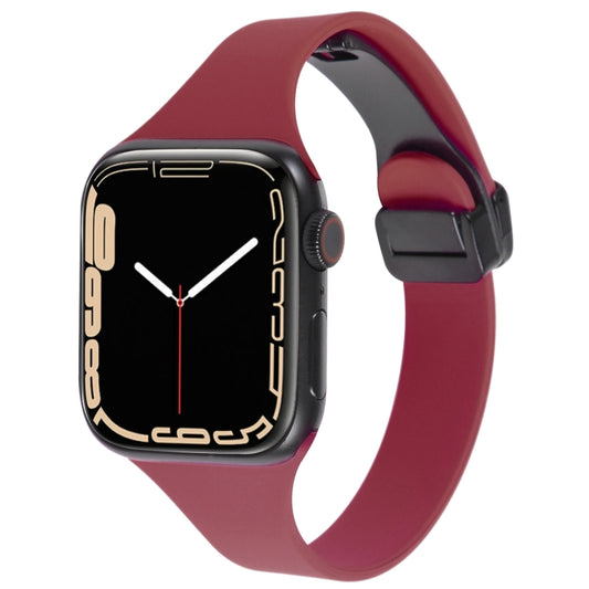 For Apple Watch 8 45mm  Magnetic Buckle Slim Silicone Watch Band(Wine Red) - Watch Bands by PMC Jewellery | Online Shopping South Africa | PMC Jewellery