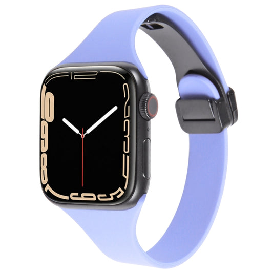 For Apple Watch 8 45mm  Magnetic Buckle Slim Silicone Watch Band(Light Purple) - Watch Bands by PMC Jewellery | Online Shopping South Africa | PMC Jewellery