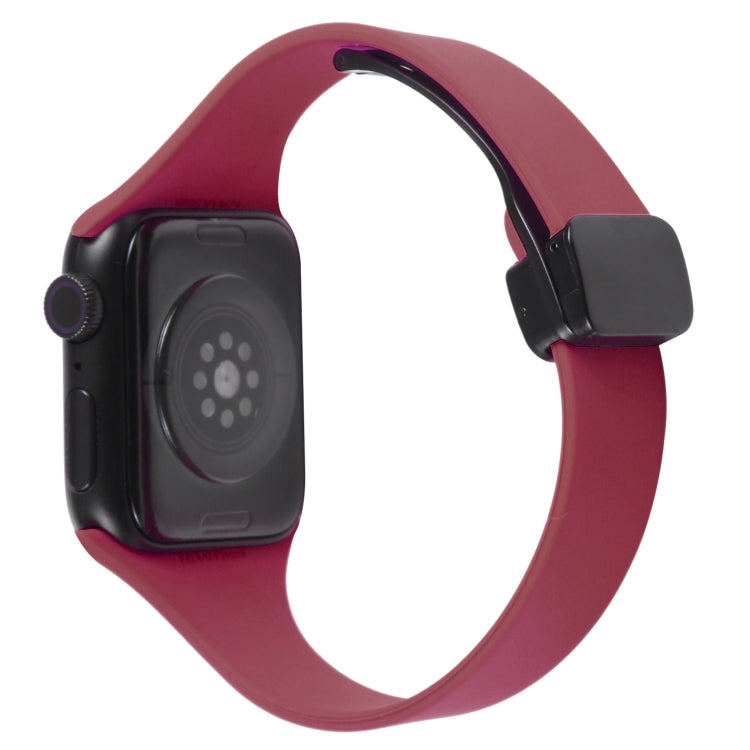 For Apple Watch SE 2022 44mm Magnetic Buckle Slim Silicone Watch Band(Wine Red) - Watch Bands by PMC Jewellery | Online Shopping South Africa | PMC Jewellery