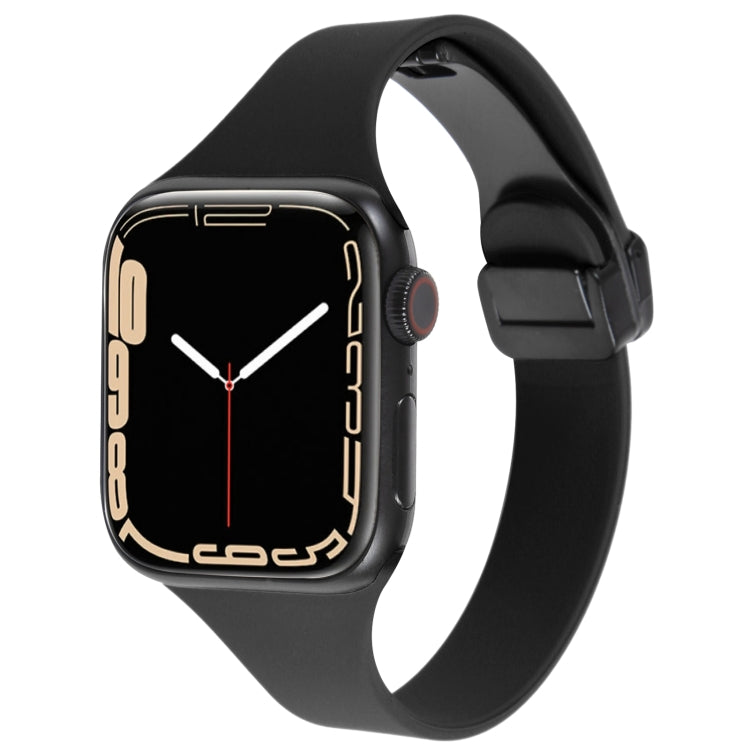 For Apple Watch 7 41mm Magnetic Buckle Slim Silicone Watch Band(Black) - Watch Bands by PMC Jewellery | Online Shopping South Africa | PMC Jewellery