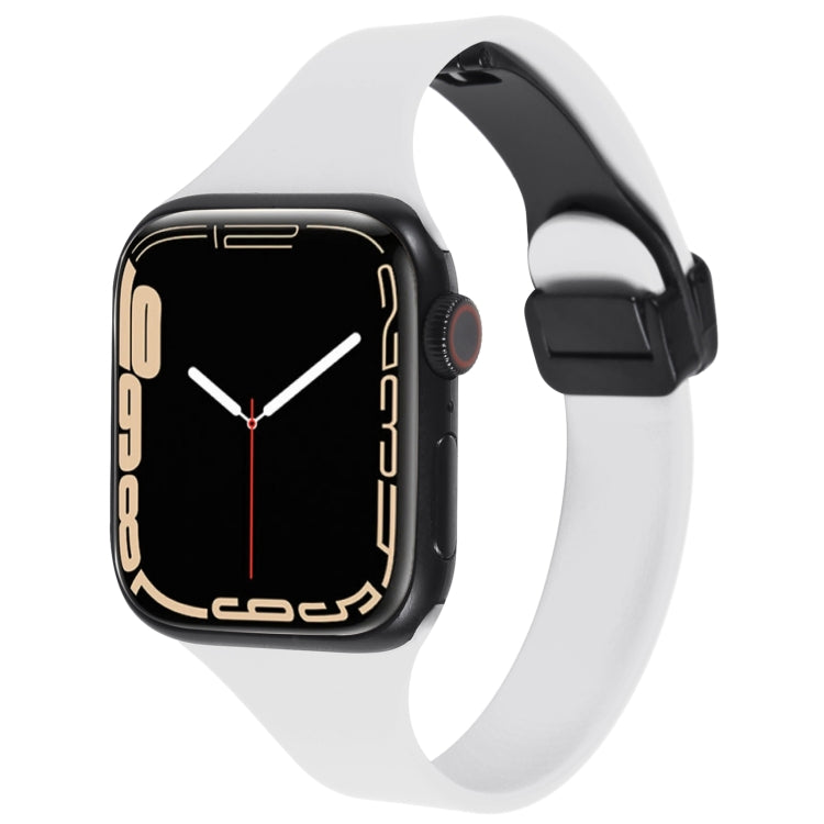 For Apple Watch 7 45mm Magnetic Buckle Slim Silicone Watch Band(White) - Watch Bands by PMC Jewellery | Online Shopping South Africa | PMC Jewellery