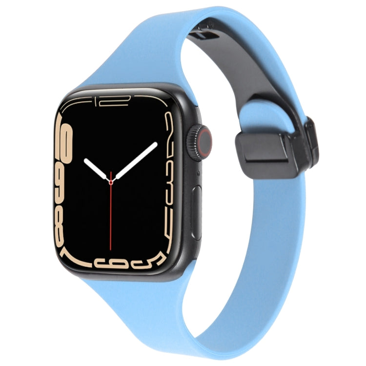 For Apple Watch 7 45mm Magnetic Buckle Slim Silicone Watch Band(Light Blue) - Watch Bands by PMC TechLife | Online Shopping South Africa | PMC TechLife