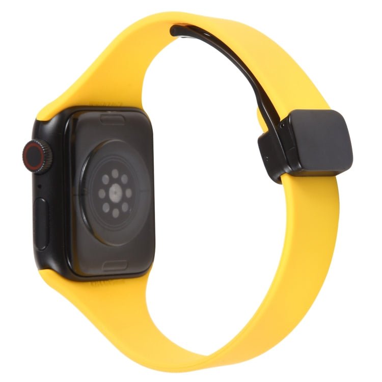 For Apple Watch 5 44mm Magnetic Buckle Slim Silicone Watch Band(Yellow) - Watch Bands by PMC Jewellery | Online Shopping South Africa | PMC Jewellery