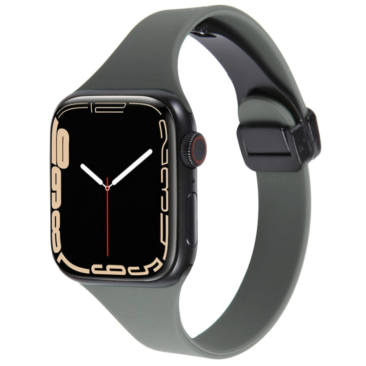 For Apple Watch 4 44mm Magnetic Buckle Slim Silicone Watch Band(Army Green) - Watch Bands by PMC Jewellery | Online Shopping South Africa | PMC Jewellery