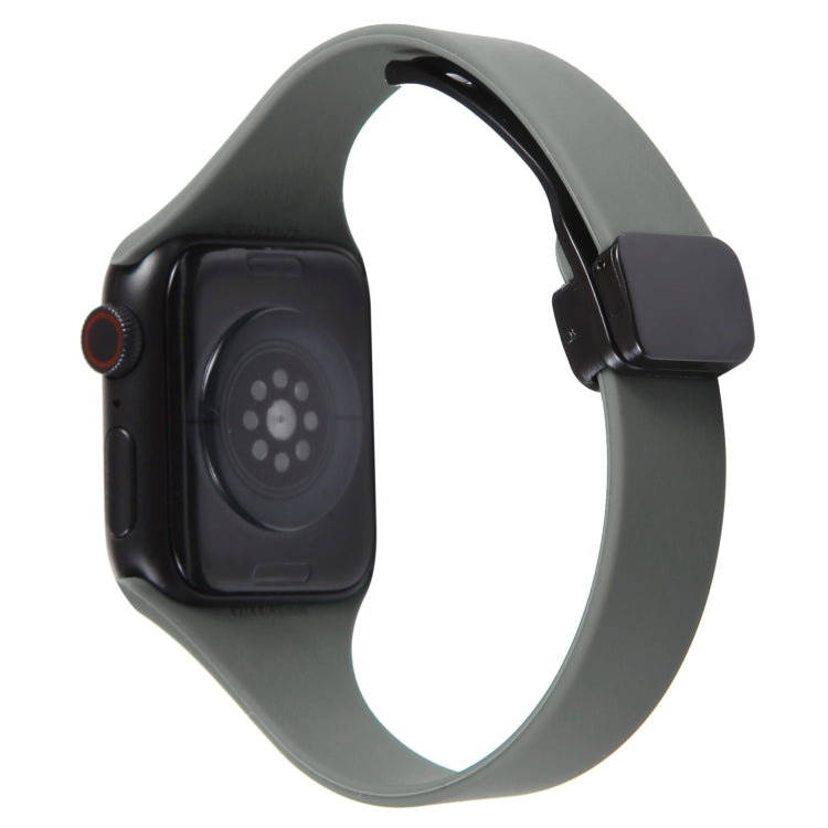 For Apple Watch 4 40mm Magnetic Buckle Slim Silicone Watch Band(Army Green) - Watch Bands by PMC Jewellery | Online Shopping South Africa | PMC Jewellery