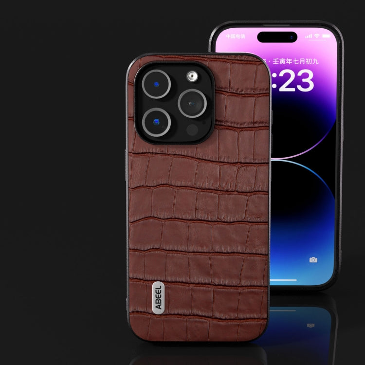 For iPhone 15 ABEEL Crocodile Texture Genuine Leather Phone Case(Brown) - free shipping - PMC TechLife - Order now!