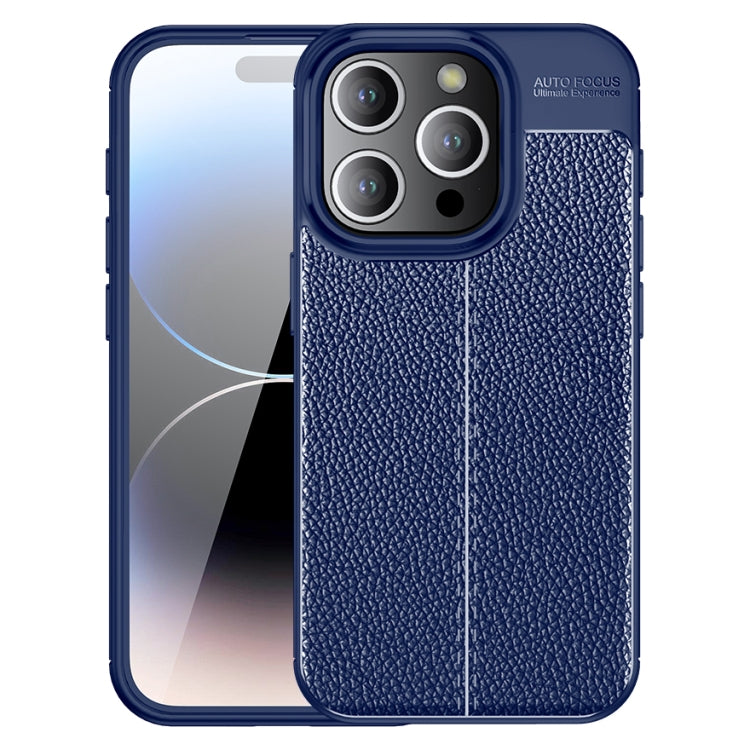 For iPhone 15 Pro Max Litchi Texture Shockproof TPU Phone Case(Blue) - iPhone 15 Pro Max Cases by PMC Jewellery | Online Shopping South Africa | PMC Jewellery