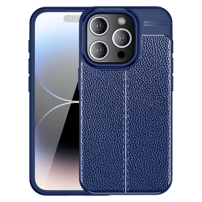 For iPhone 15 Pro Max Litchi Texture Shockproof TPU Phone Case(Blue) - iPhone 15 Pro Max Cases by PMC Jewellery | Online Shopping South Africa | PMC Jewellery