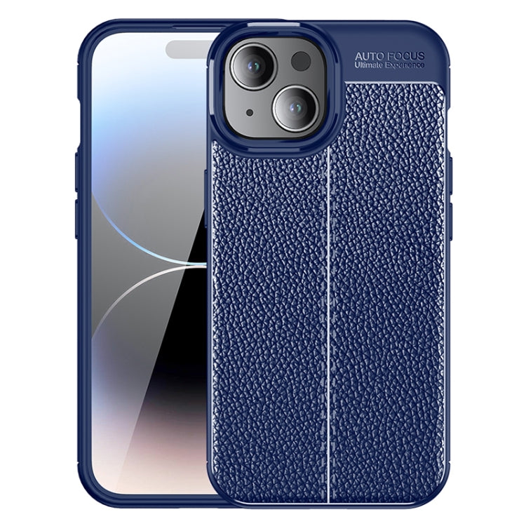 For iPhone 15 Plus Litchi Texture Shockproof TPU Phone Case(Blue) - iPhone 15 Plus Cases by PMC Jewellery | Online Shopping South Africa | PMC Jewellery