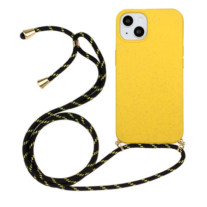 For iPhone 15 Plus Wheat Straw Material + TPU Phone Case with Lanyard(Yellow) - iPhone 15 Plus Cases by PMC Jewellery | Online Shopping South Africa | PMC Jewellery