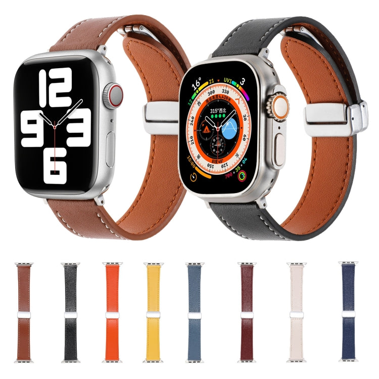 For Apple Watch SE 44mm Magnetic Buckle Skin Feel Leather Watch Band(Orange) - Watch Bands by PMC Jewellery | Online Shopping South Africa | PMC Jewellery