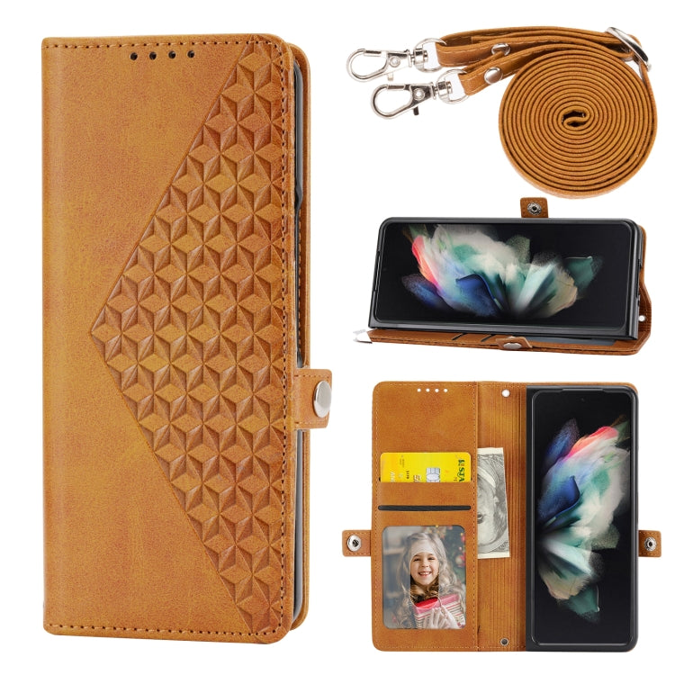 For Samsung Galaxy Z Fold5 Cubic Grid Calf Texture Magnetic Leather Phone Case(Yellow) - free shipping - PMC TechLife - Order now!