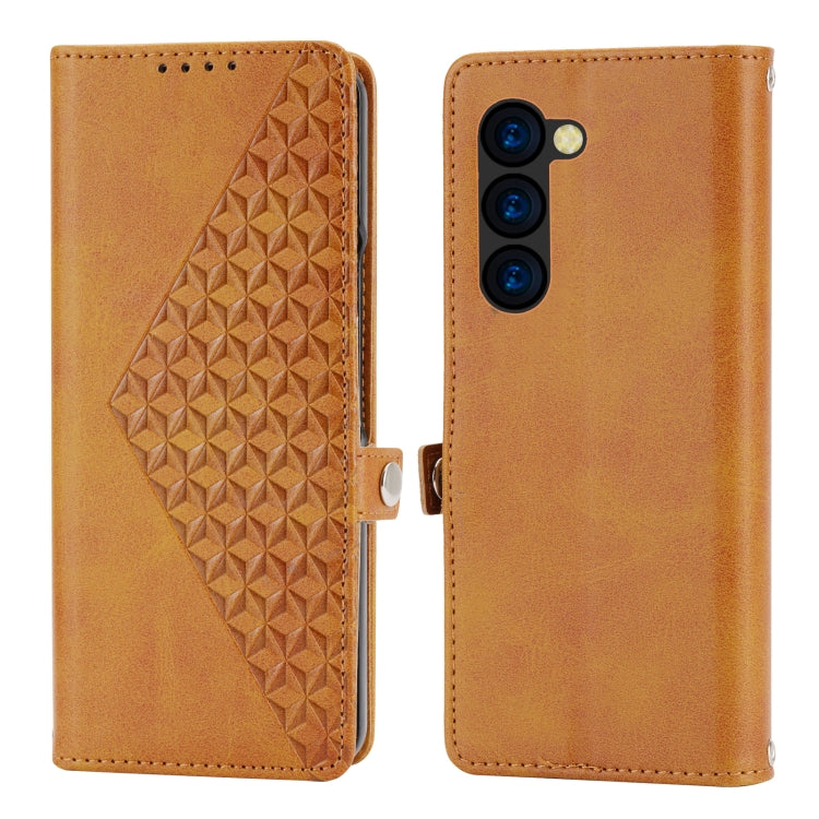 For Samsung Galaxy Z Fold5 Cubic Grid Calf Texture Magnetic Leather Phone Case(Yellow) - free shipping - PMC TechLife - Order now!