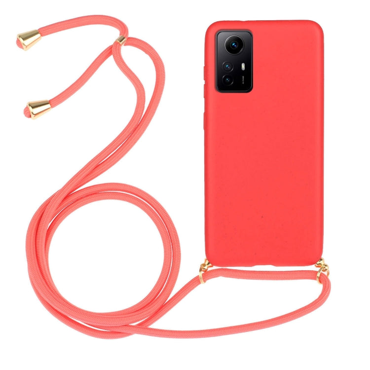 For Xiaomi Redmi Note 12S Wheat Straw Material + TPU Phone Case with Lanyard(Red) - Xiaomi Cases by PMC Jewellery | Online Shopping South Africa | PMC Jewellery