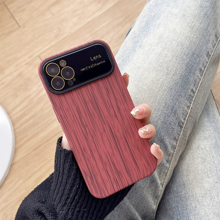 For iPhone 14 Pro Wood Grain TPU Phone Case with Lens Film(Red) - iPhone 14 Pro Cases by PMC Jewellery | Online Shopping South Africa | PMC Jewellery