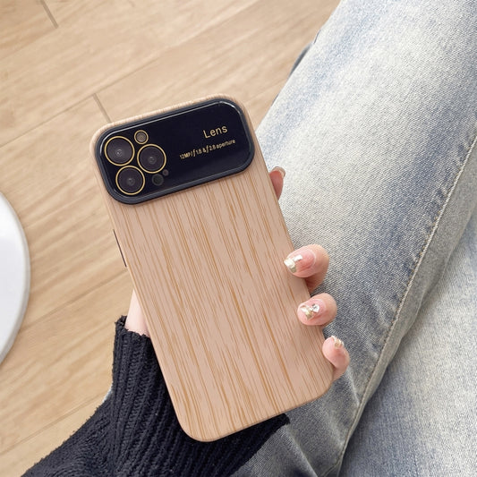 For iPhone 14 Pro Wood Grain TPU Phone Case with Lens Film(Khaki) - iPhone 14 Pro Cases by PMC Jewellery | Online Shopping South Africa | PMC Jewellery