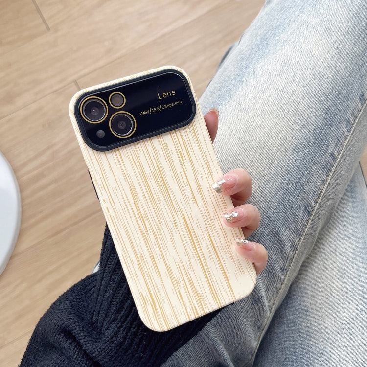 For iPhone 13 Wood Grain TPU Phone Case with Lens Film(Beige) - iPhone 13 Cases by PMC TechLife | Online Shopping South Africa | PMC TechLife