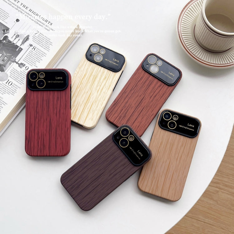 For iPhone 14 Plus Wood Grain TPU Phone Case with Lens Film(Khaki) - iPhone 14 Plus Cases by PMC Jewellery | Online Shopping South Africa | PMC Jewellery