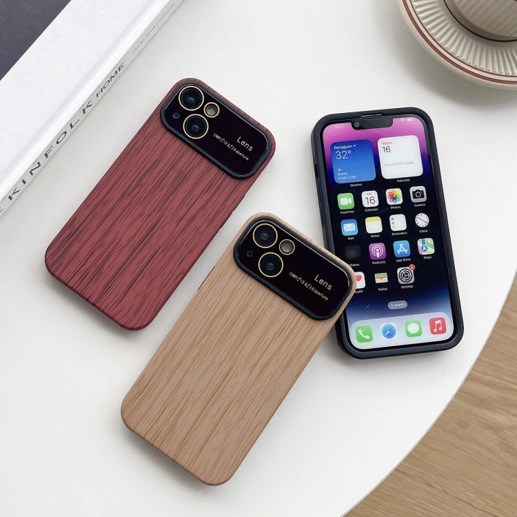 For iPhone 13 Wood Grain TPU Phone Case with Lens Film(Beige) - iPhone 13 Cases by PMC TechLife | Online Shopping South Africa | PMC TechLife